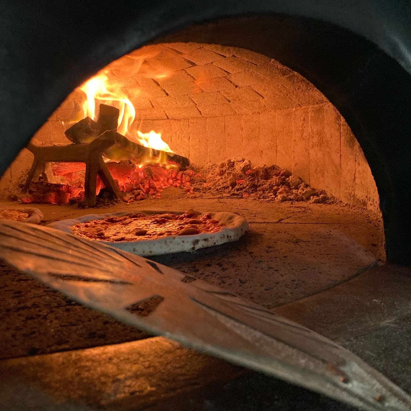 pizza in oven
